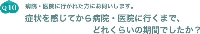 Q10.病院・医院に行かれた方にお伺いします。症状を感じてから病院・医院に行くまで、どれくらいの期間でしたか？