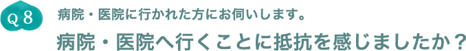 Q8.病院・医院に行かれた方にお伺いします。病院・医院へ行くことに抵抗を感じましたか？