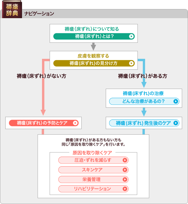 ナビゲーション：褥瘡(じょくそう・床ずれ)の理解、予防・ケア、治療の流れ