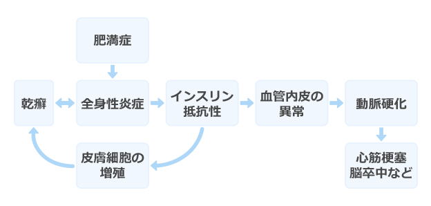 乾癬と合併症の関係を表したフロー