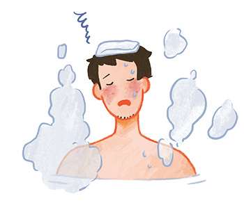 熱すぎるお風呂に入る男性