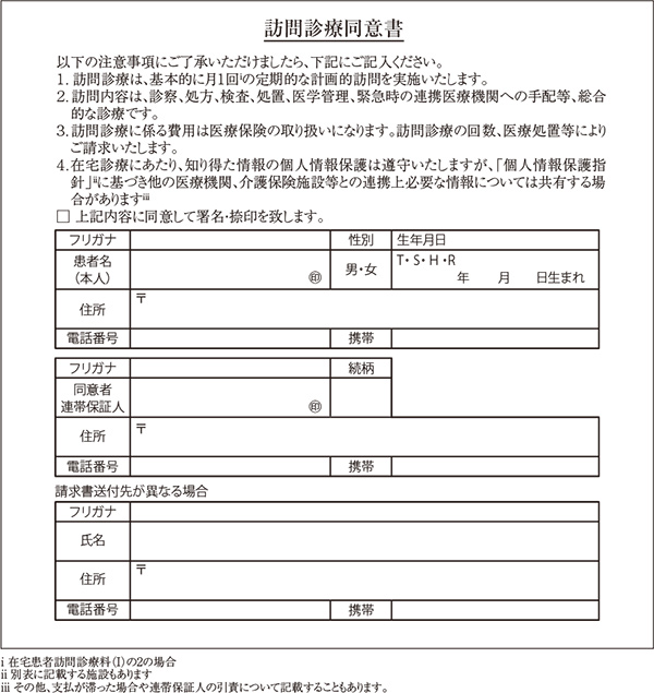 図. 訪問診療同意書