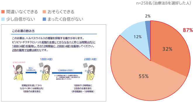 口唇ヘルペスで治療法Bをするとなった場合、ここに示される説明通りの方法で服薬することができると思いますか。