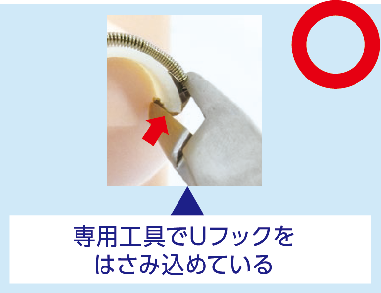 専用工具でUフックをはさみ込めている