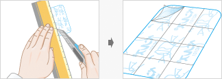 小さく切る場合は、テープ側からライナーが切れない程度に刃を入れると、はがしやすくなります。