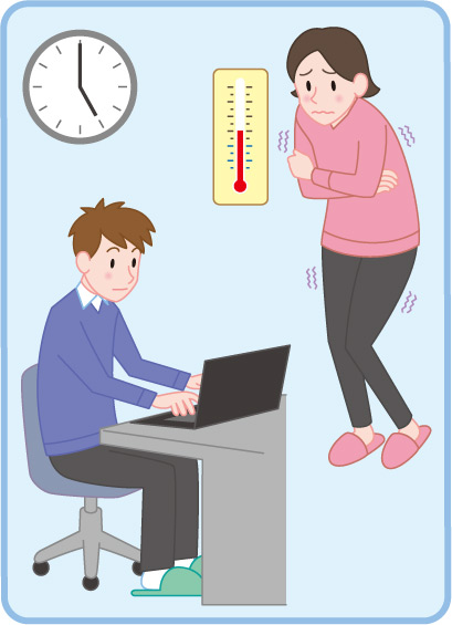 長時間の座位、寒冷下の作業を避ける