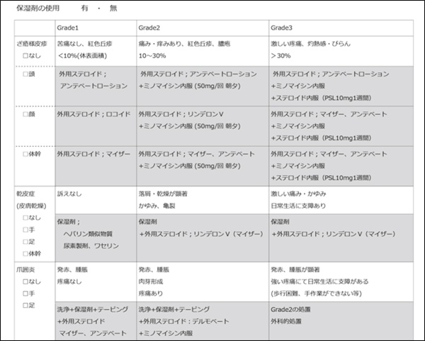 図1. 皮膚障害対策シート（一部抜粋）