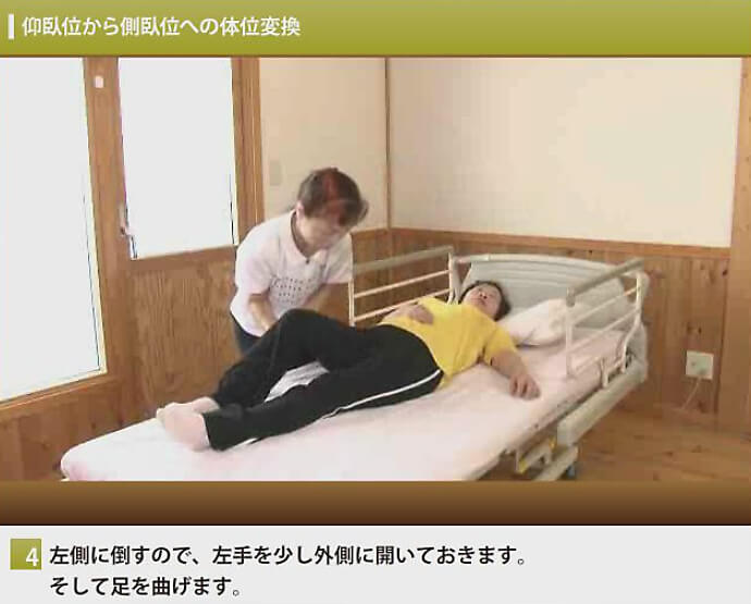 仰臥位から側臥位への体位変換