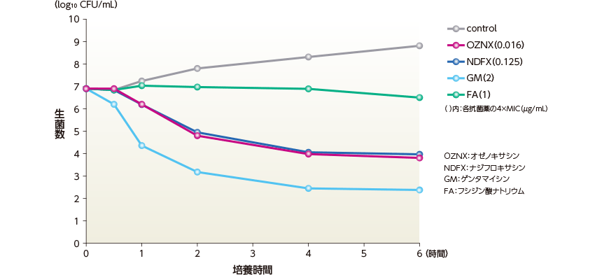 MSSA株に対するオゼノキサシンの殺菌作用