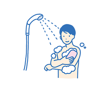 シャワーをあびる男性
