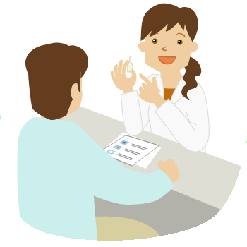 薬の説明をする薬剤師(女性)