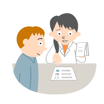 薬の説明をする薬剤師(女性)